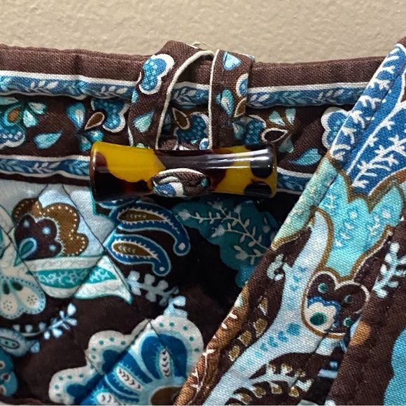 Vera Bradley Java Blue Tic Tac Tote Retired Pattern Turquoise Brown Teal - Picture 4 of 8